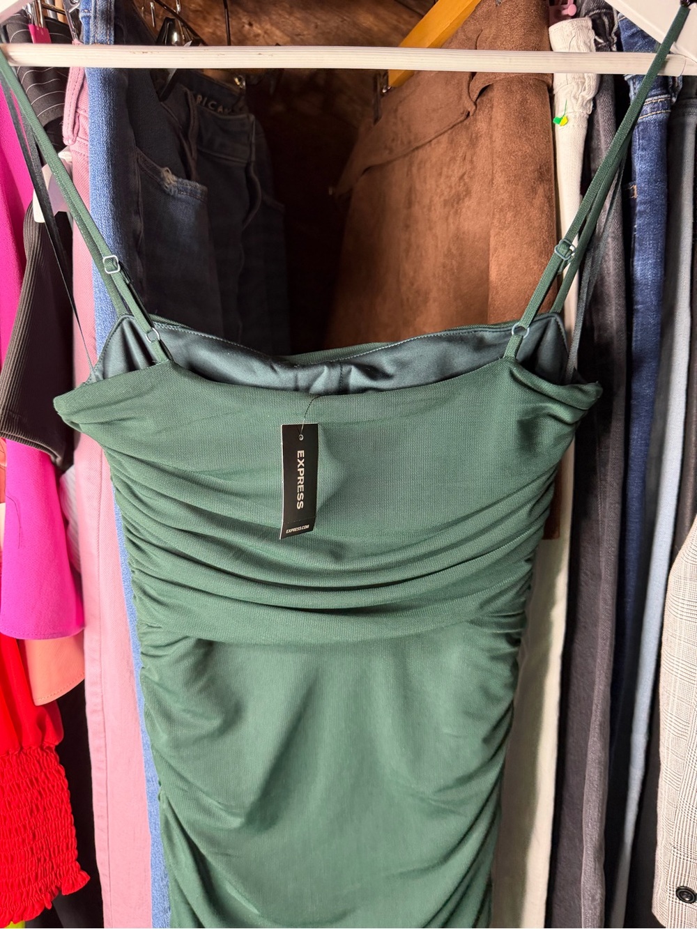 Express Green Ruched Slip Dress
